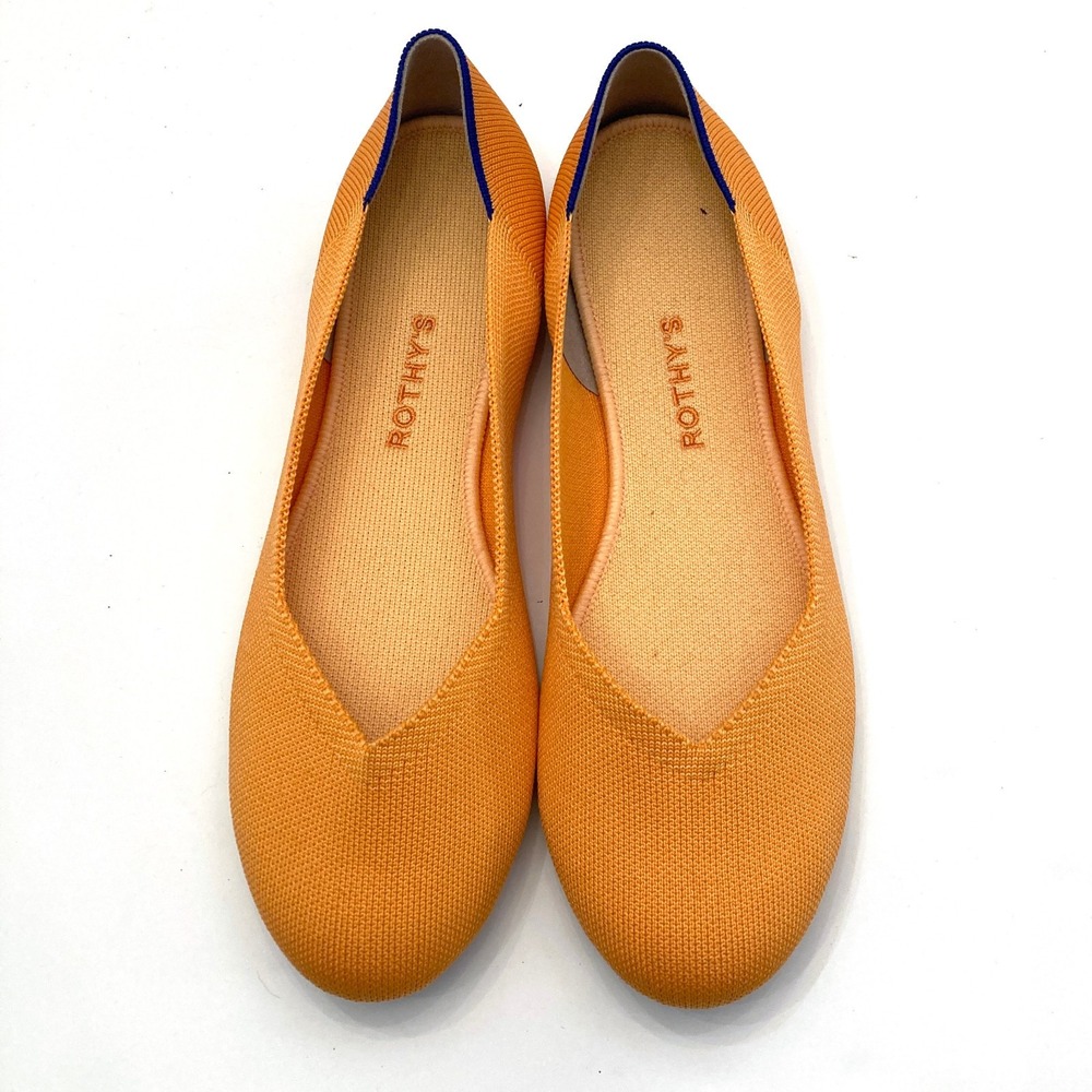Rothy's The Flat Tangerine Orange Blue Trim Knit Ballet Flats Womens 11.5 EU41.5